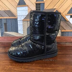 UGG Black Classic Short Sparkles Sequin Boots 6